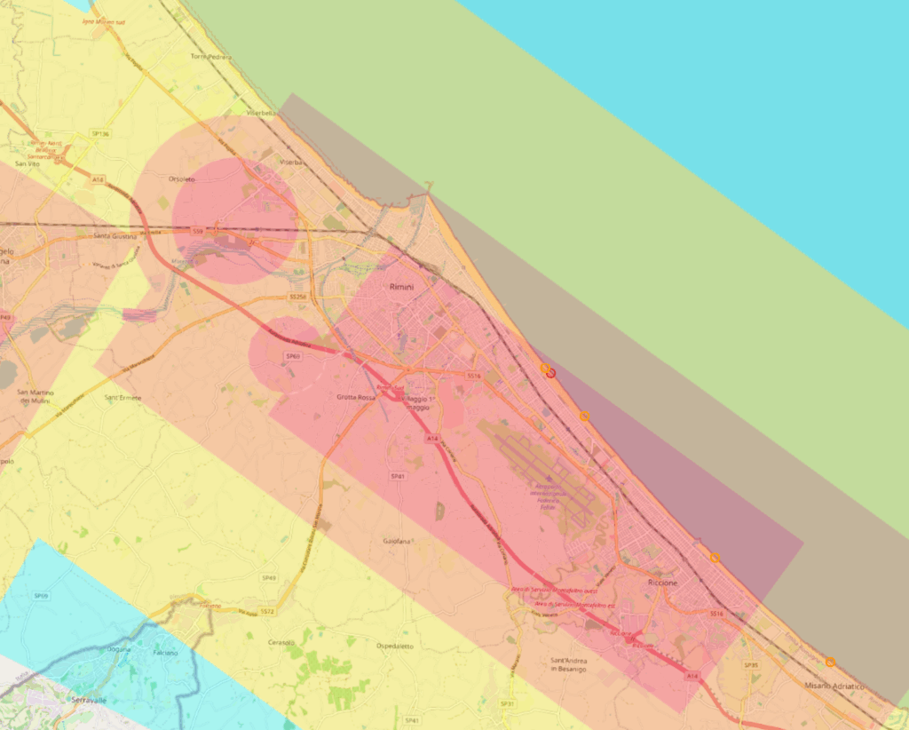 mappa dflight zone rosse su Rimini